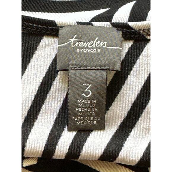 TRAVLERS by Chico Black White Geometric Print Business Office Casual Top Sz 3 - Picture 2 of 12